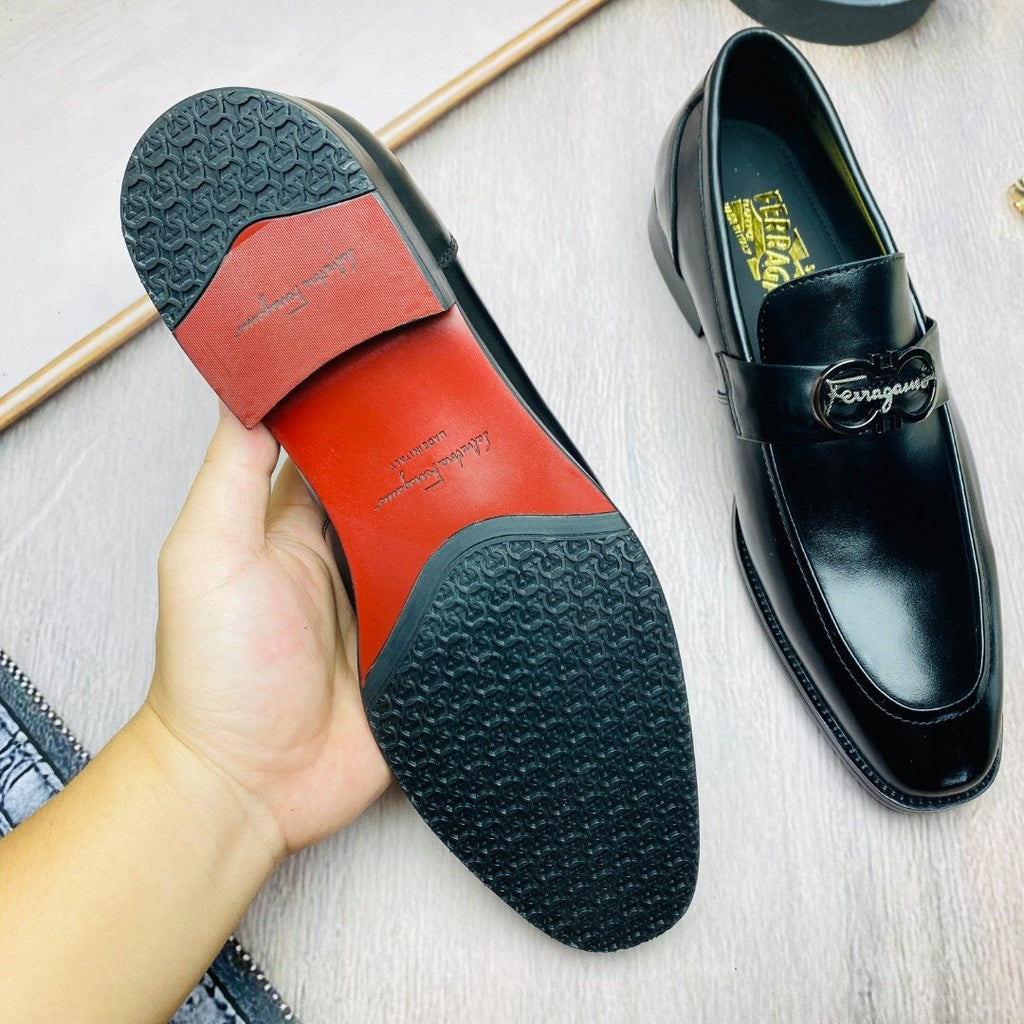 Ferragamo Black Metal-Accent Loafers