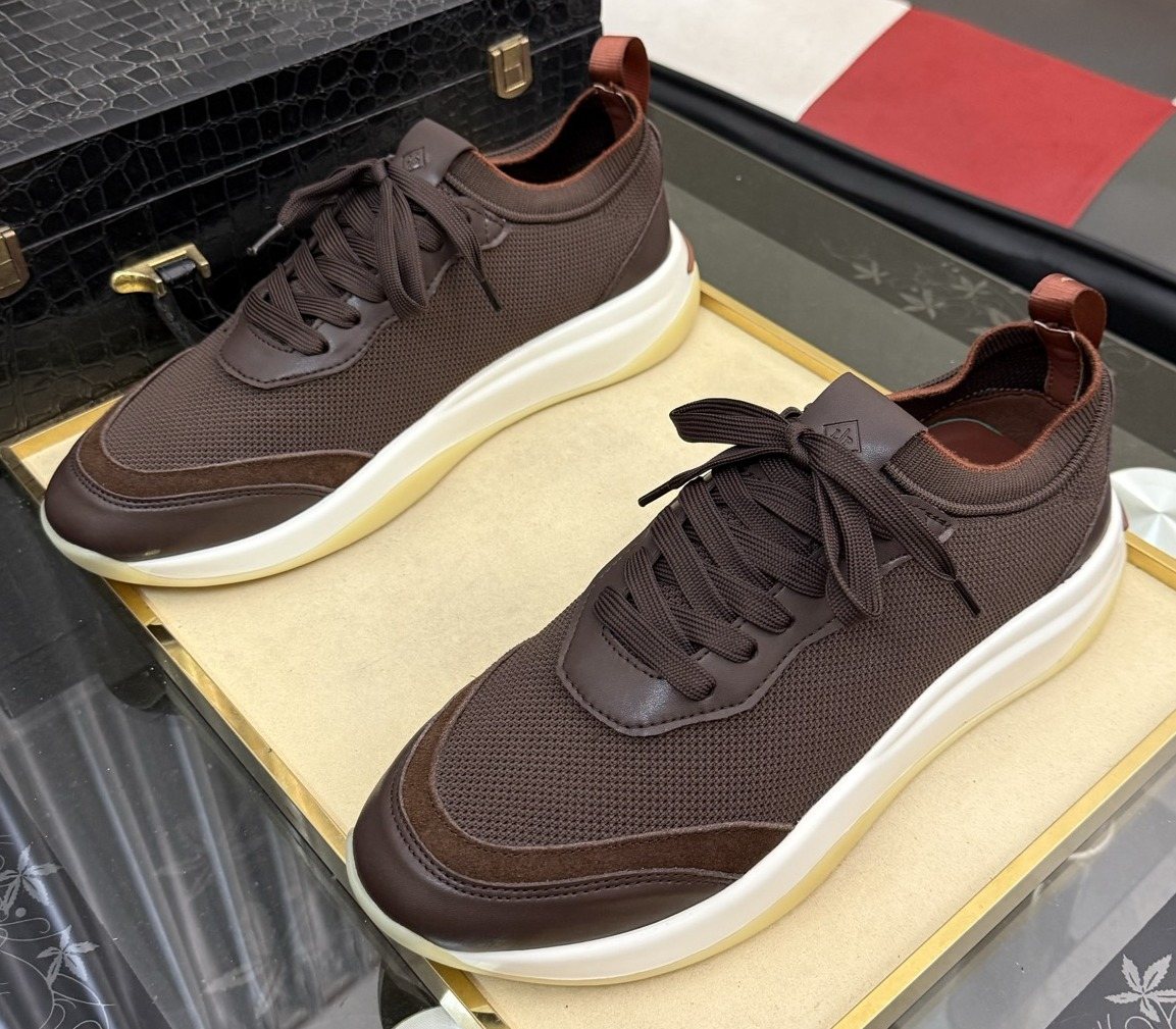 Dark Brown Layered Lace-Up Sneakers