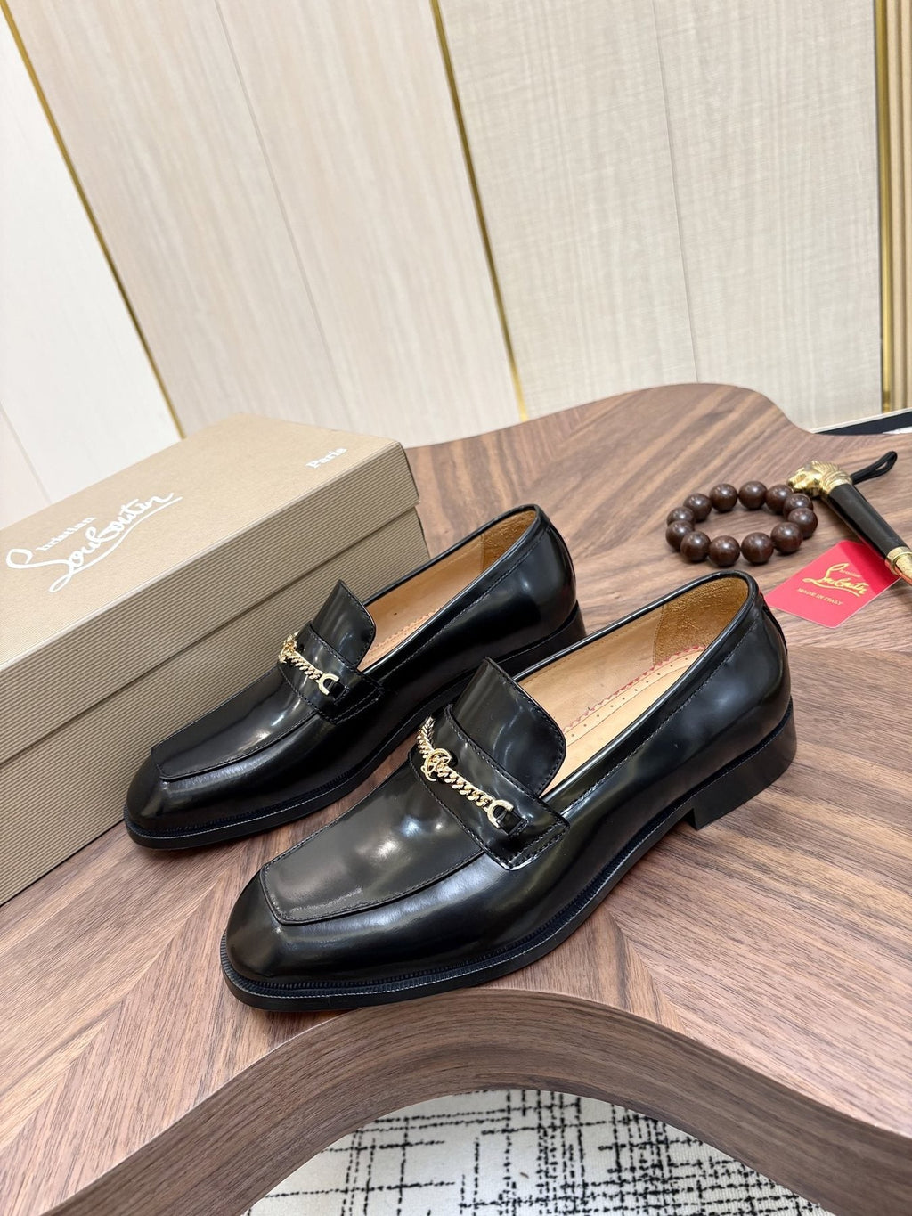 Christian Louboutin Men's Black Gold-Tone Hardware Loafers