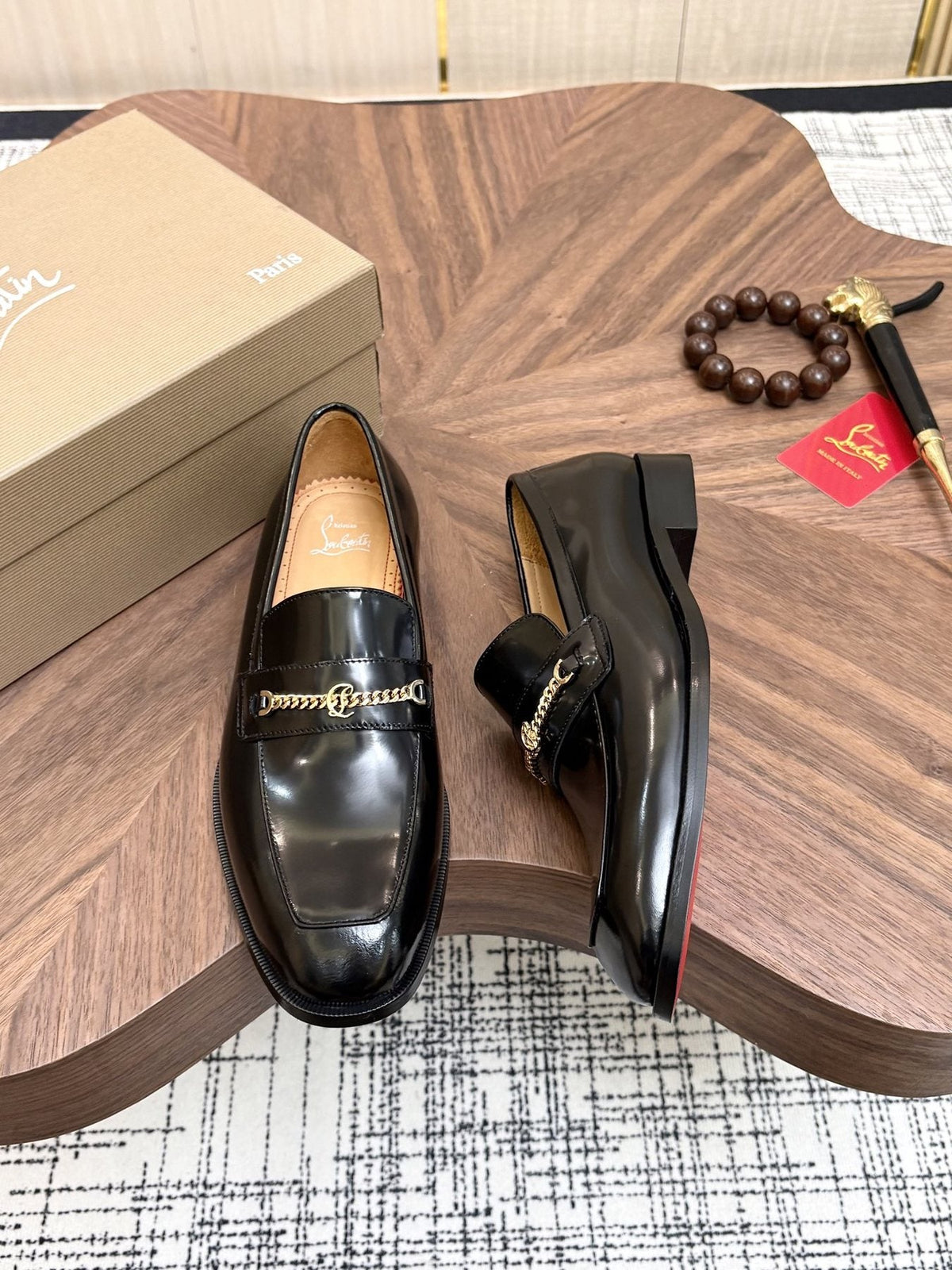 Christian Louboutin Men's Black Gold-Tone Hardware Loafers