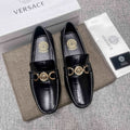 Versace Men's Black Gold-Tone Hardware Loafers - Stitched Toe Detail