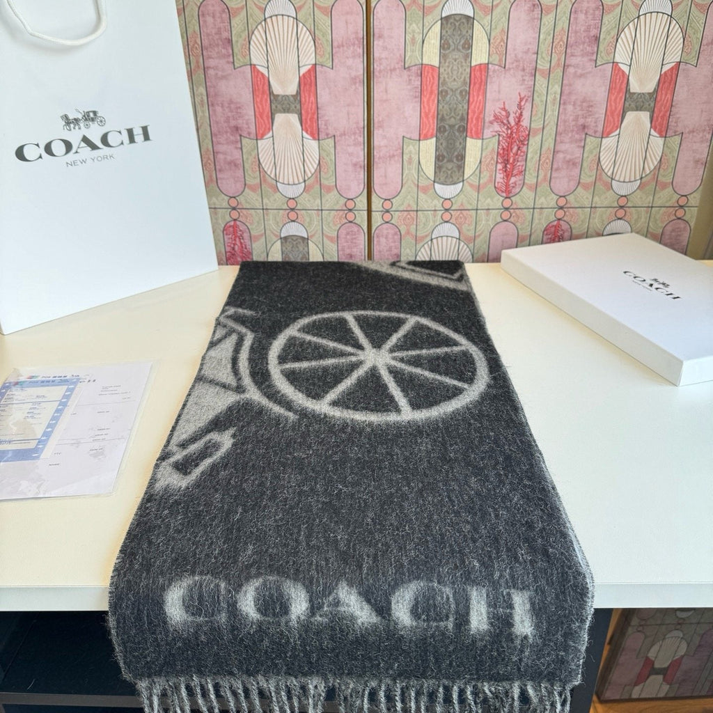 Coach Reversible Fringed Logo Scarf