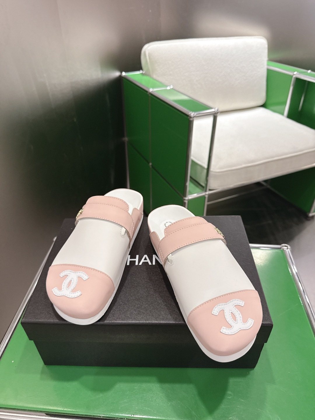 Chanel Quilted Closed-Toe Slide Sandals