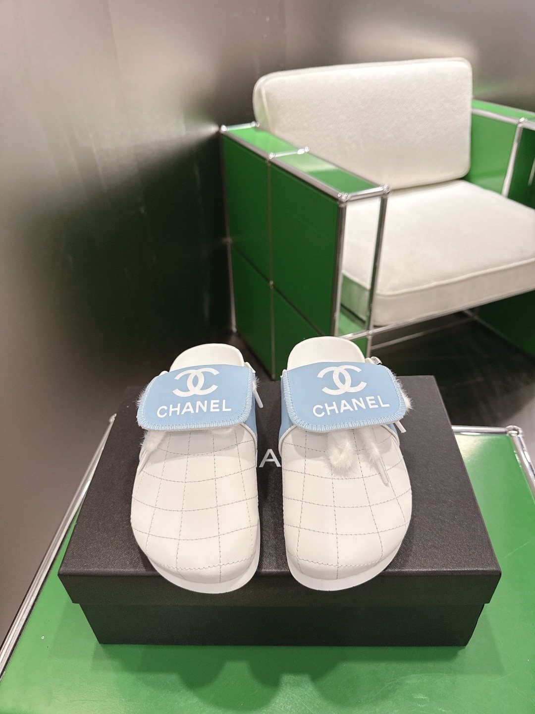 Chanel Quilted Closed-Toe Slide Sandals