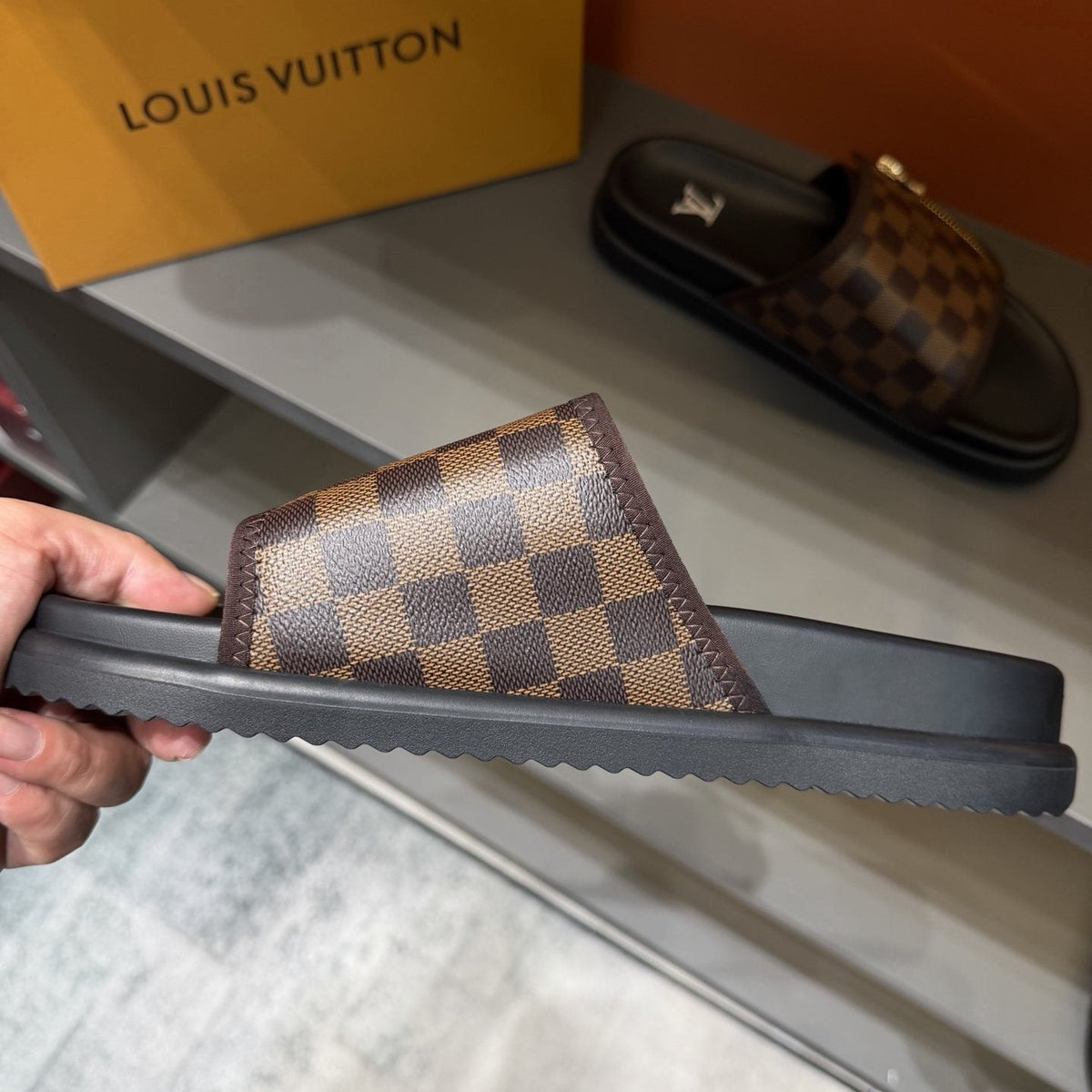 Louis Vuitton Checkered Zipper Slide Sandals