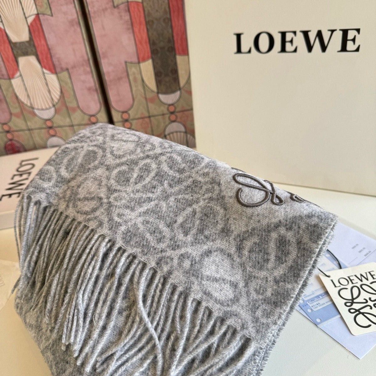 Loewe Reversible Fringe Pattern Scarf