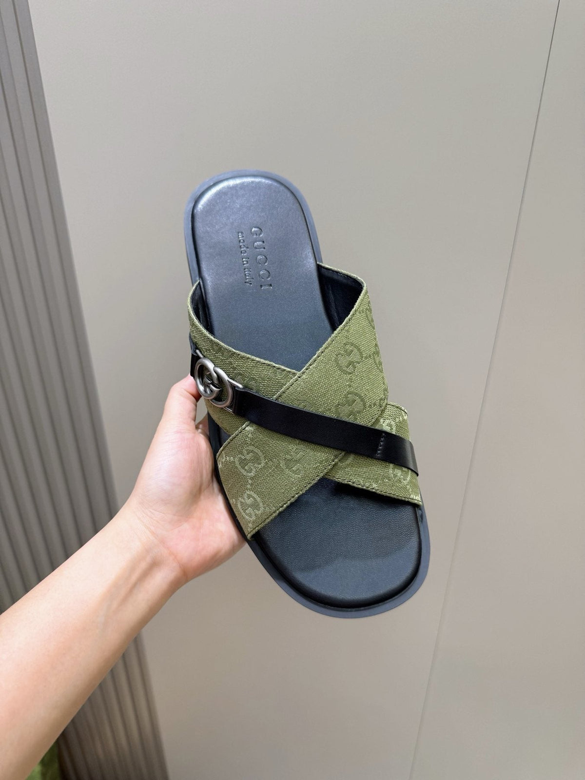 Gucci Crossed Strap Slide Sandals