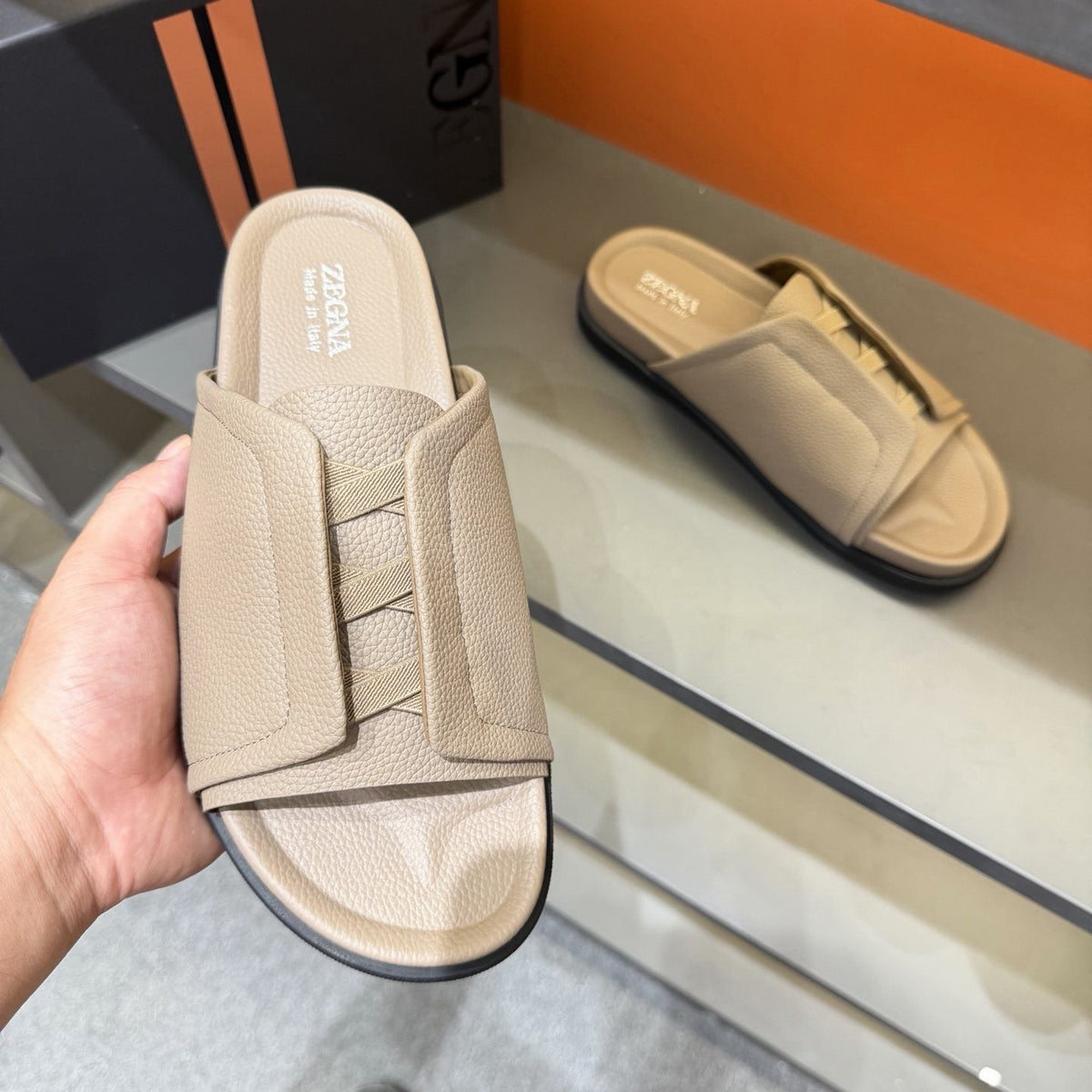 Zegna Men's Lattice Strap Slide Sandals