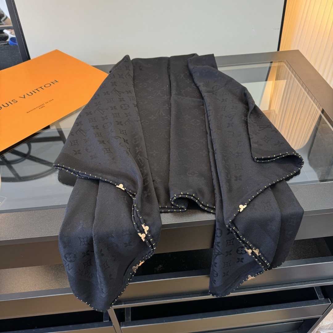 Louis Vuitton Dark Navy Beaded-Edge Scarf