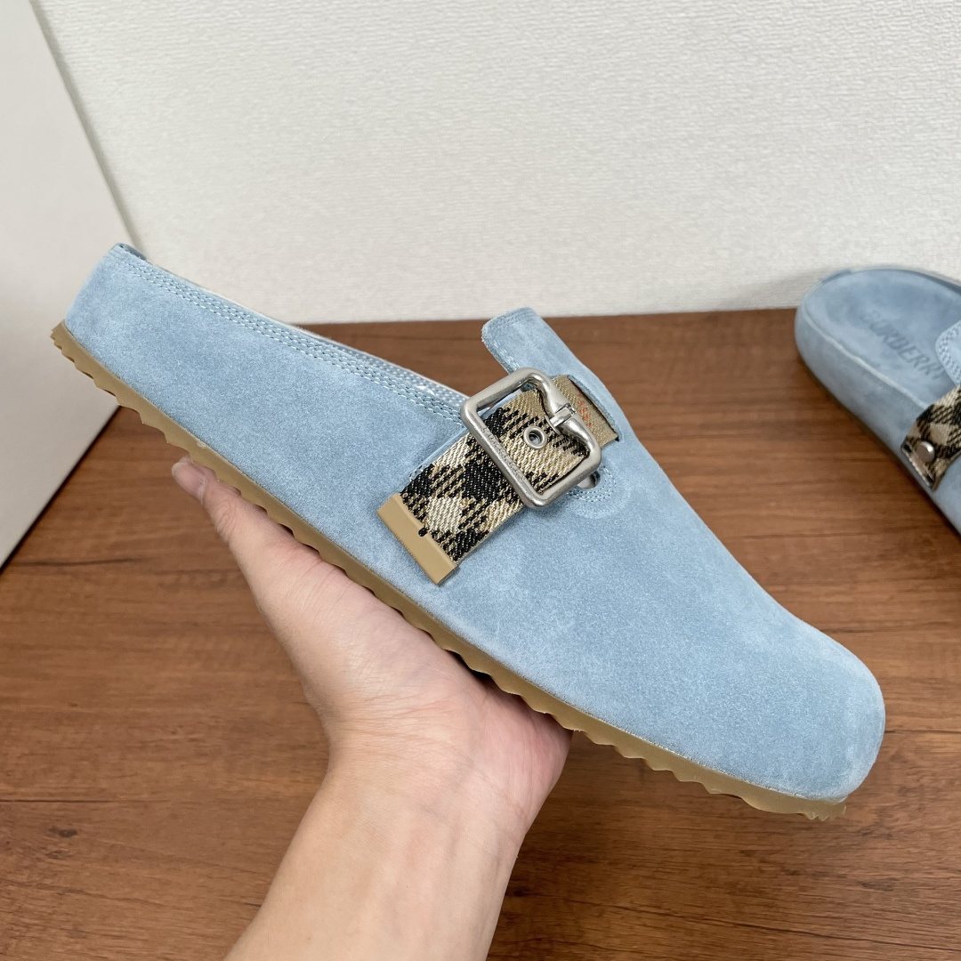 Burberry Powder Blue Check Strap Mule Sandals