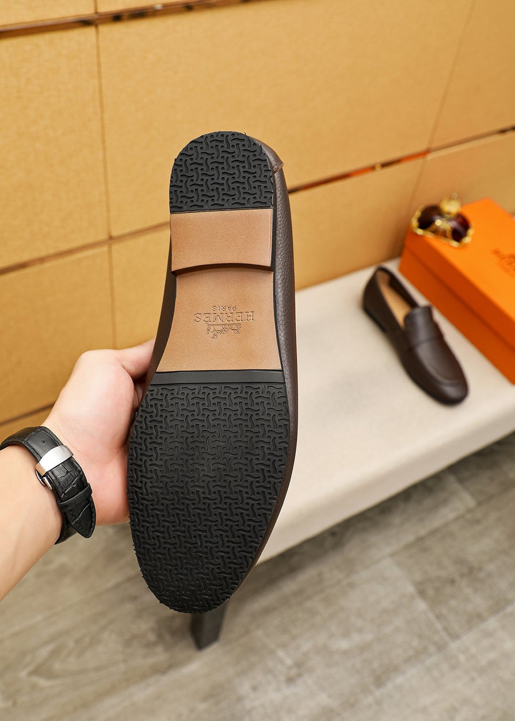Hermès Pebbled Leather Loafers