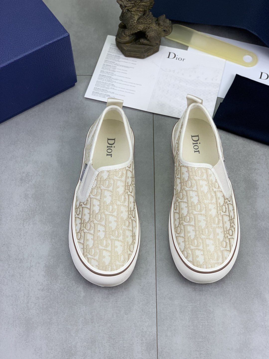 Dior Cream Beige Patterned Slip-On Sneakers
