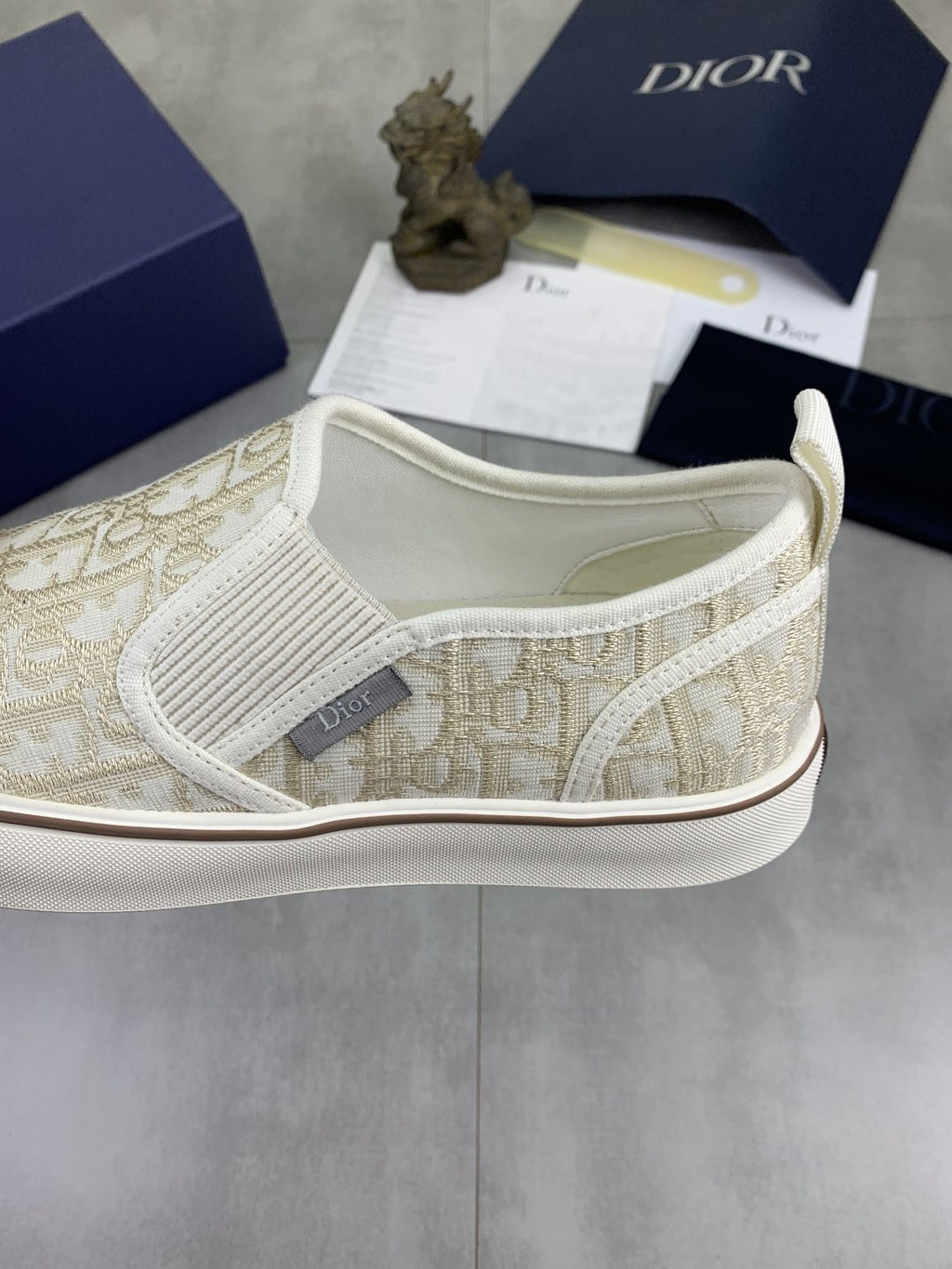 Dior Cream Beige Patterned Slip-On Sneakers