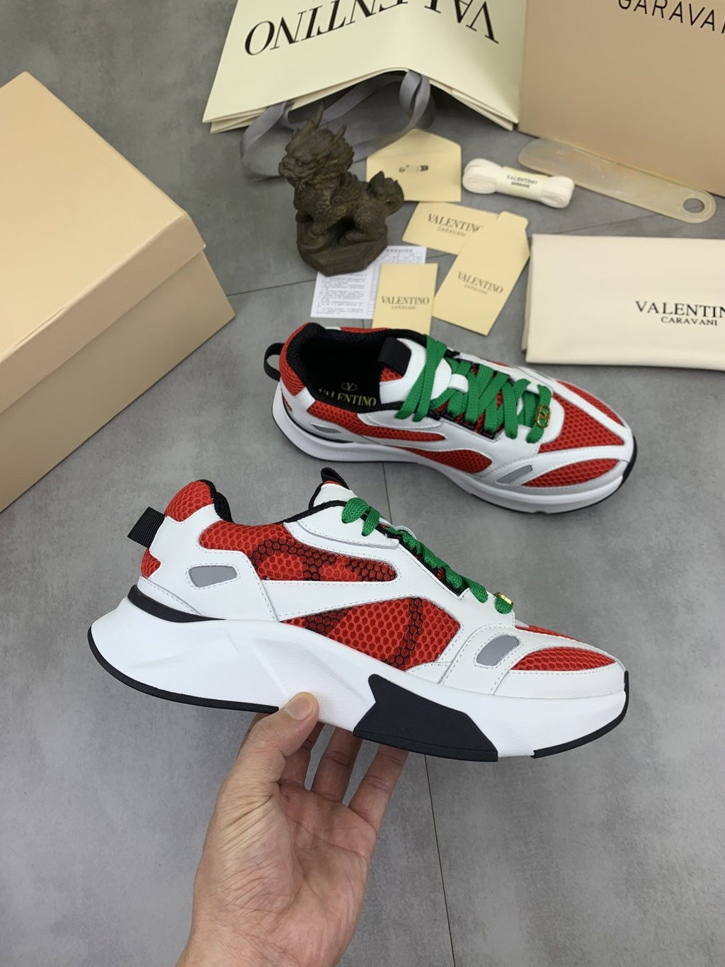 Valentino Men's Color-Block Mesh Sneakers - White, Red, Green & Black