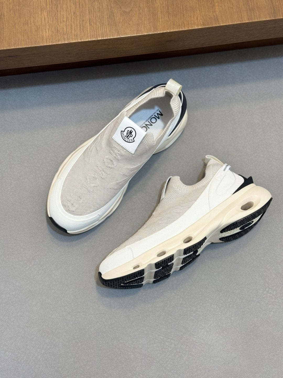 Moncler Men's Off-White Slip-On Sneakers