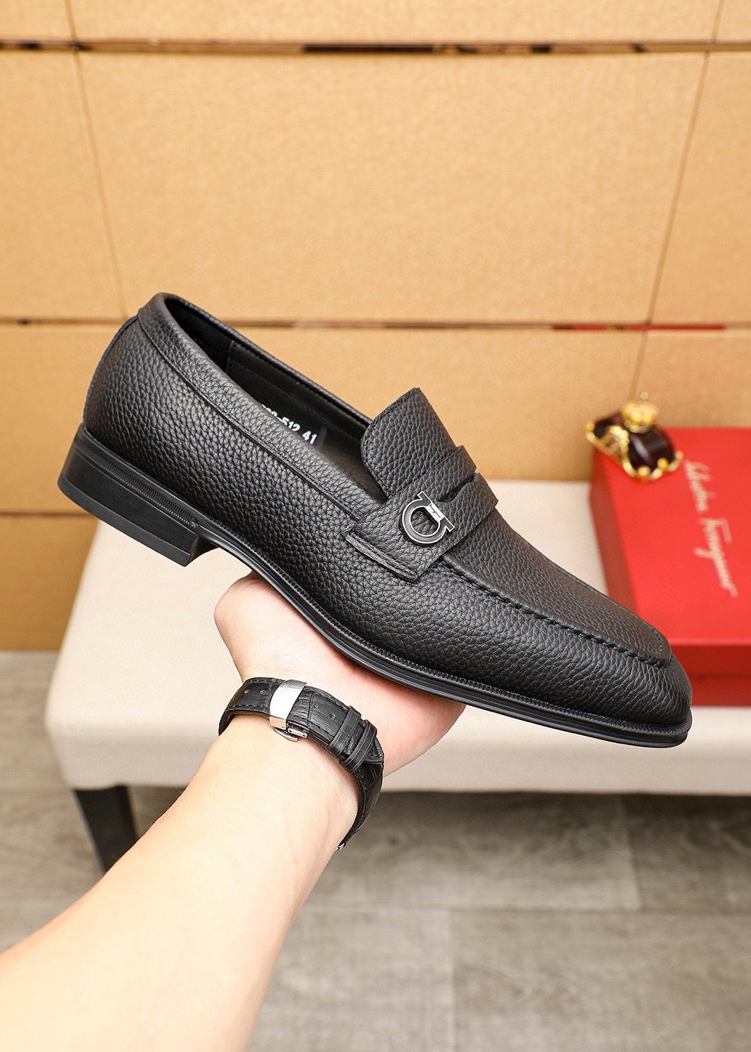 Ferragamo Men's Textured Metal-Accent Loafers