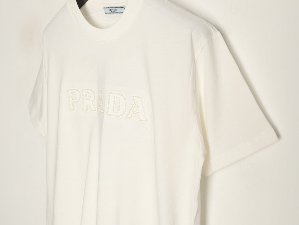 Prada Tonal Outlined Lettering T-Shirt - Off-White