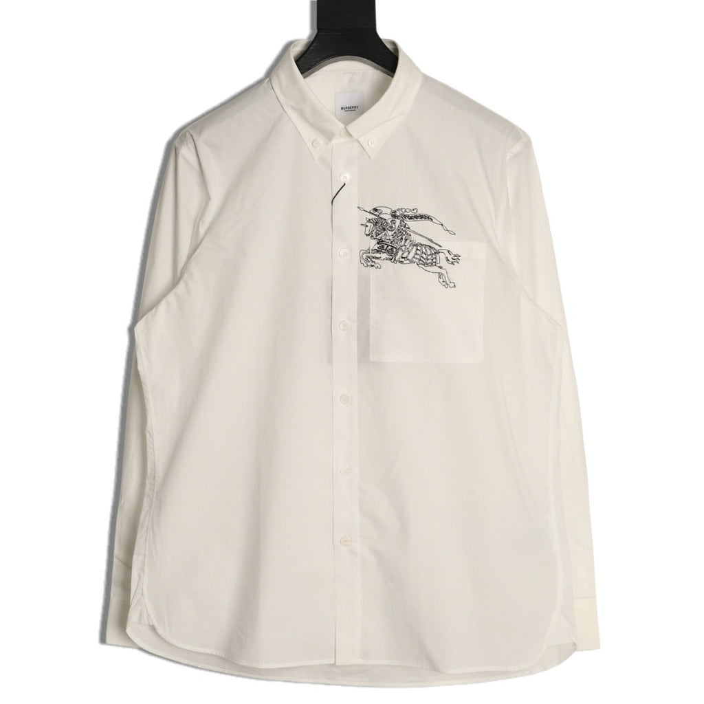 Burberry Equestrian Pocket-Detail Long-Sleeve Shirt - Cream